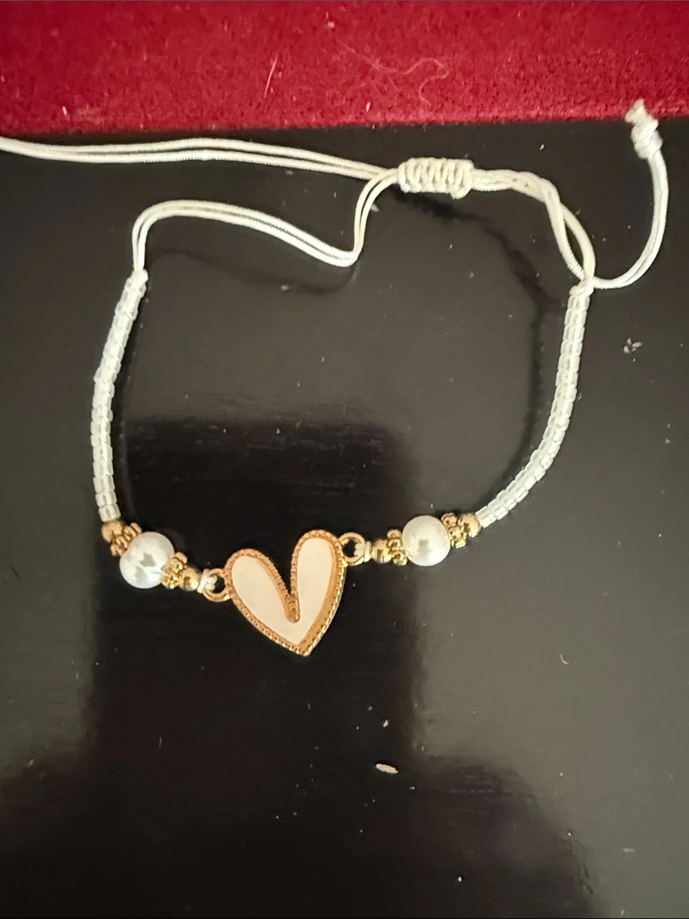 Heart Charm White Cord Bracelet - Women's Jewelry
